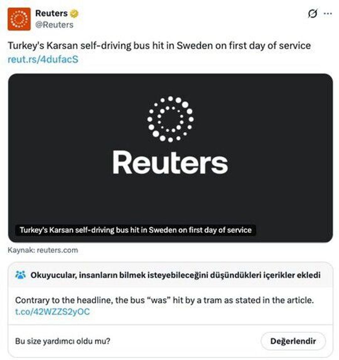 Reuters përballet me kritika për titullin mbi aksidentin që përfshinte autobusin turk pa shofer
