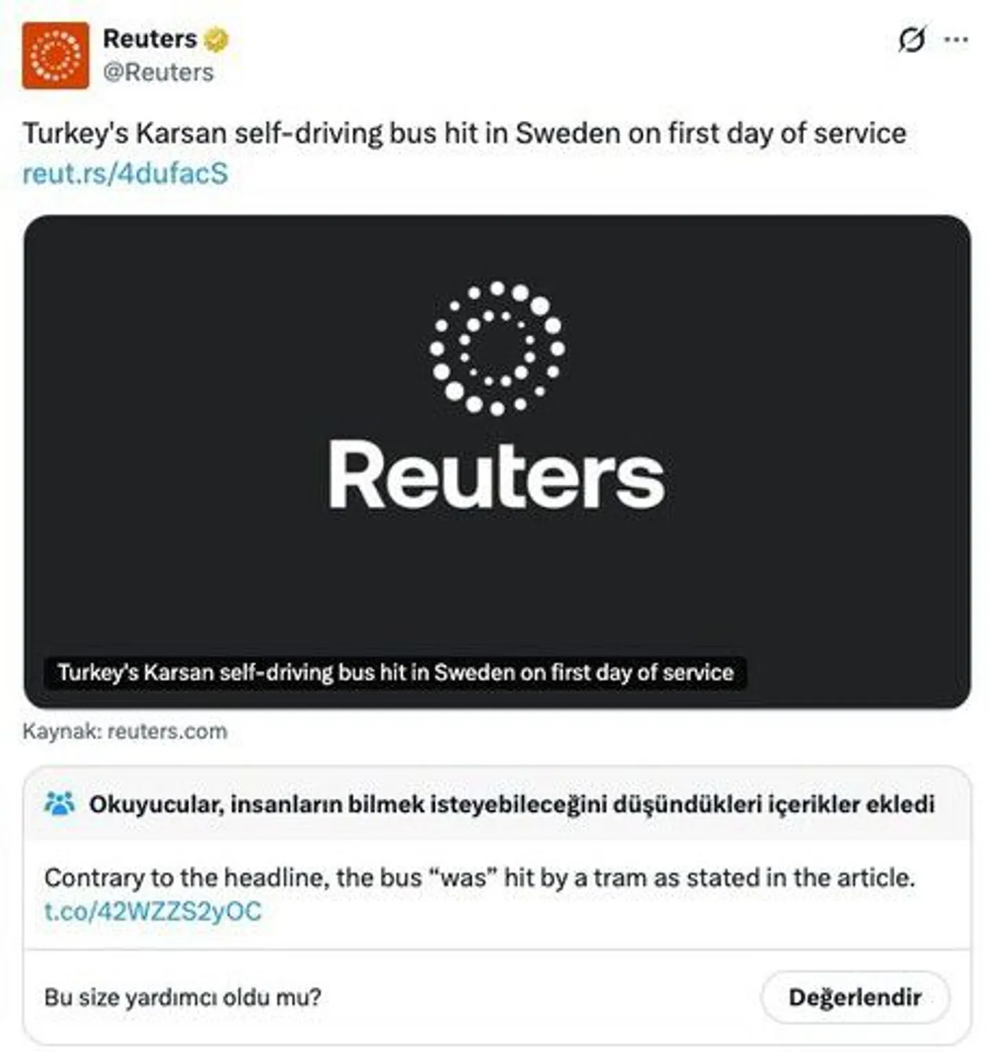 Reuters përballet me kritika për titullin mbi aksidentin që përfshinte autobusin turk pa shofer