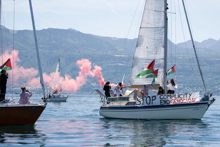 Genfersee: Boote mit Palästina-Flaggen protestieren vor G7-Gipfel