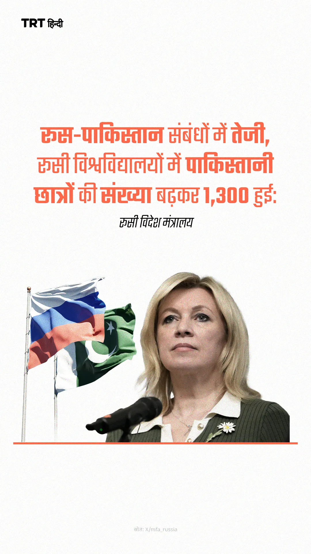 रूस-पाकिस्तान संबंधों में तेजी, रूसी विश्वविद्यालयों में पाकिस्तानी छात्रों की संख्या बढ़कर 1,300 हुई: रूसी विदेश मंत्रालय
