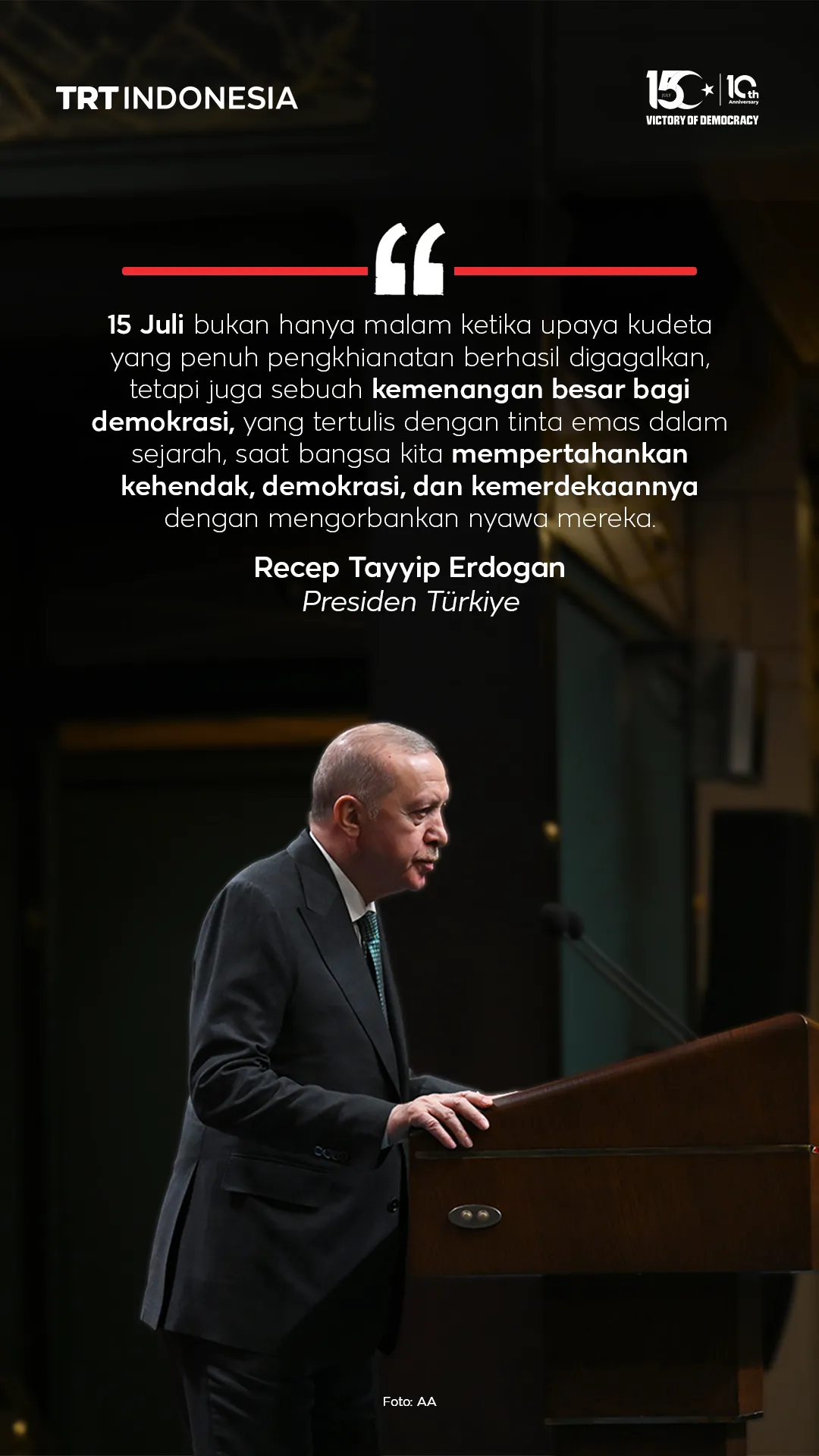 10 tahun setelah kudeta gagal, Erdogan: Türkiye kini lebih kuat dan bersatu