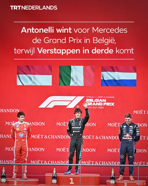 Antonelli wint voor Mercedes de Grand Prix in België, terwijl Verstappen in derde komt
