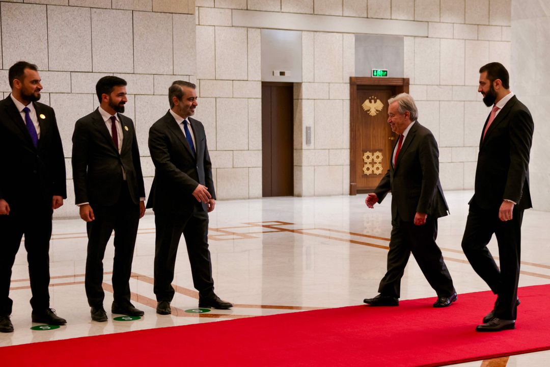 غوتيريش من دمشق: الجولان أرض سورية.. والشرع يؤكد أهمية احترام سيادة البلاد ووحدة أراضيها