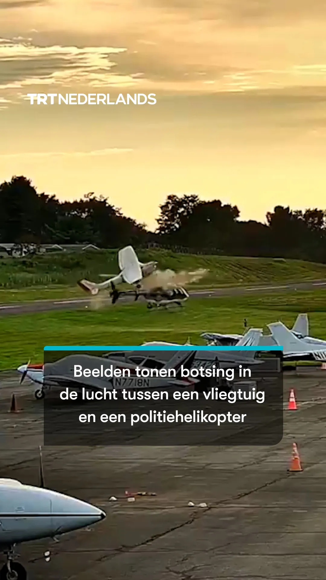Beelden tonen botsing in de lucht tussen een vliegtuig en een politiehelikopter