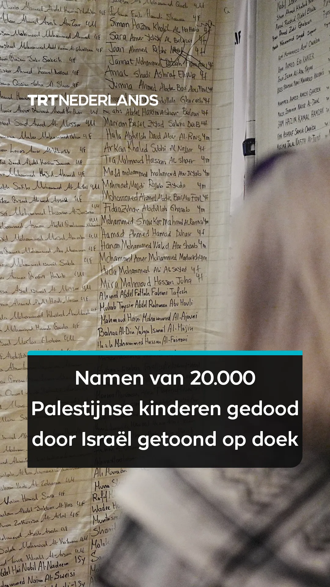 Namen van 20.000 Palestijnse kinderen gedood door Israël getoond op doek