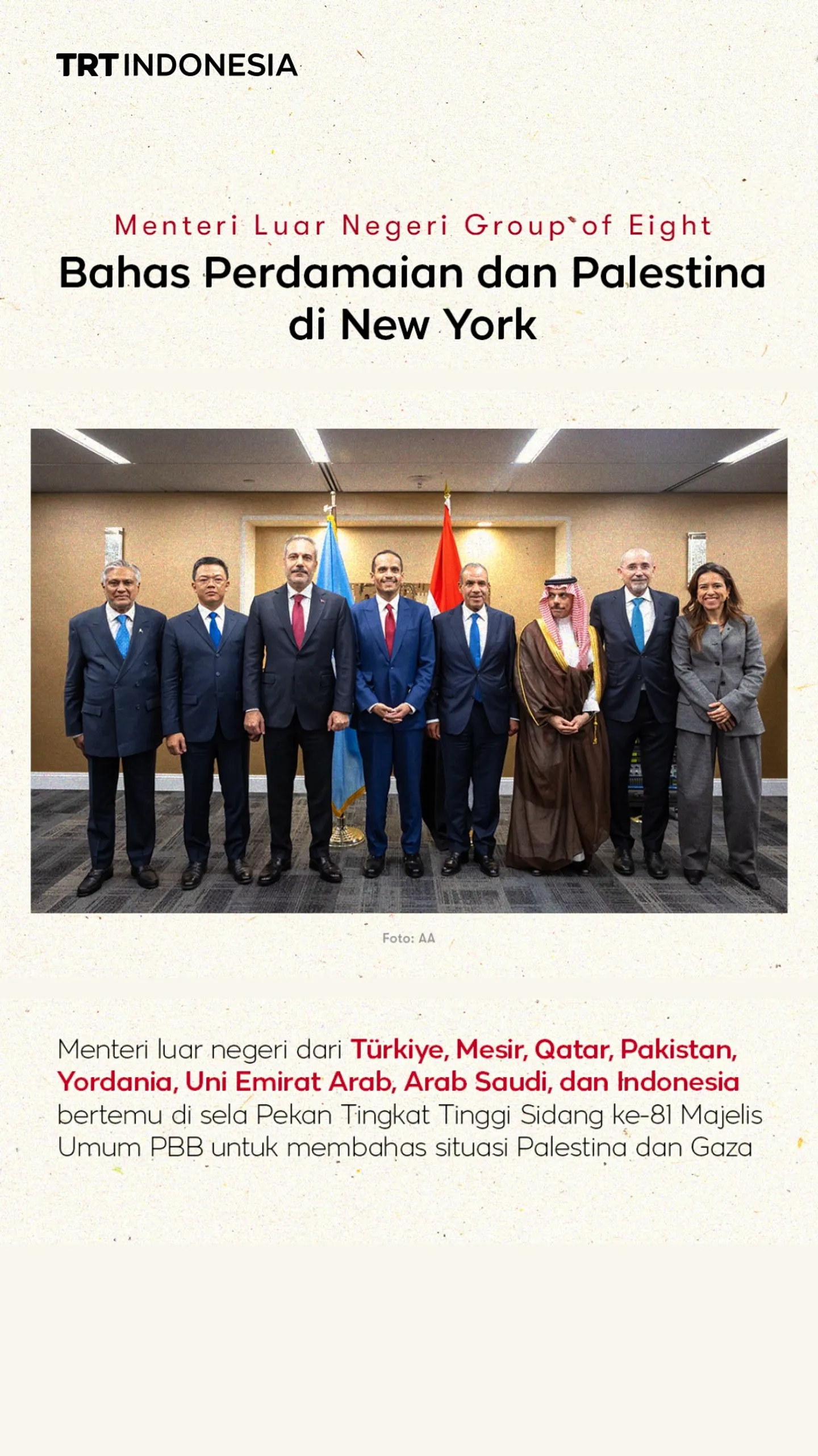Menteri Luar Negeri Group of Eight bahas perdamaian dan Palestina di New York