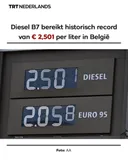 Diesel B7 bereikt historisch record van € 2,501 per liter in België