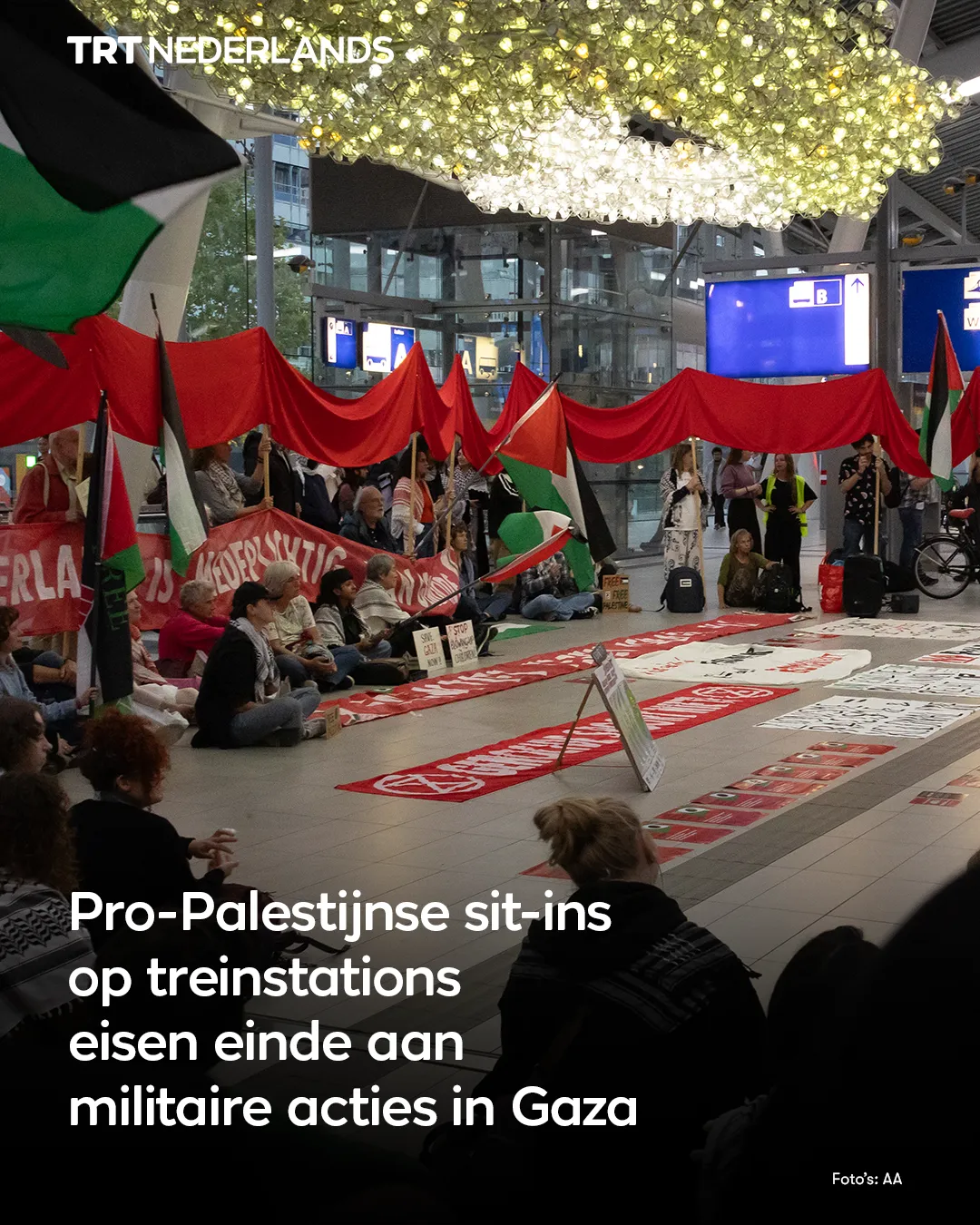 Pro-Palestijnse sit-ins op stations over heel Nederland eisen einde aan militaire acties in Gaza