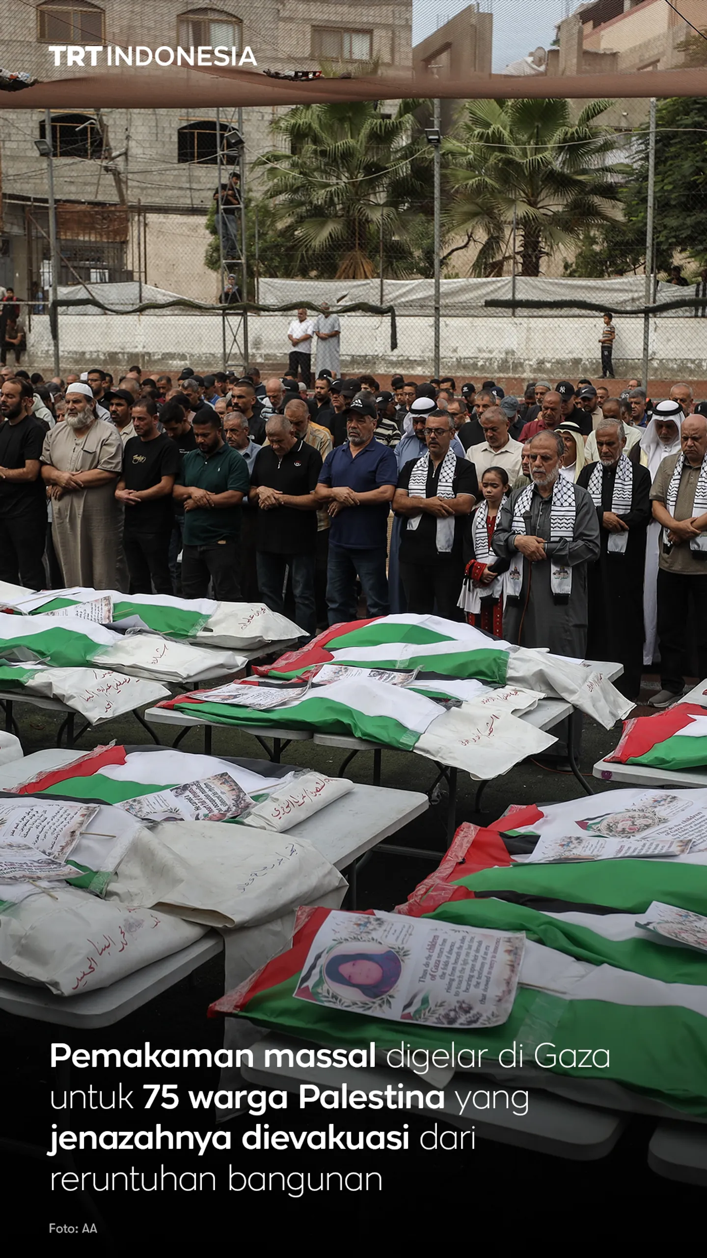 Pemakaman massal digelar di Gaza untuk 75 warga Palestina